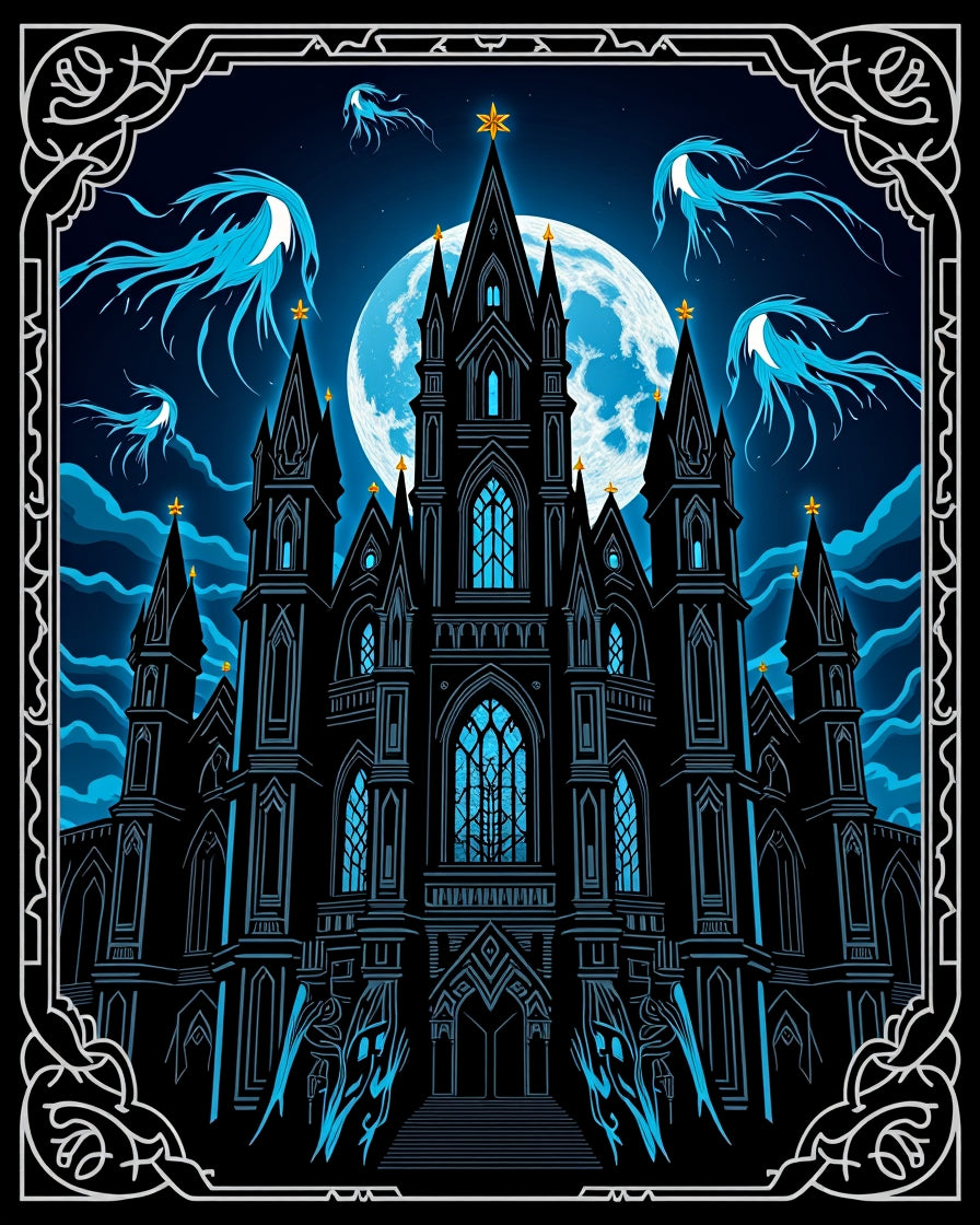 Gothic Castle Full Moon Blue Entities Rug