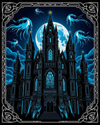 Gothic Castle Full Moon Blue Entities Rug