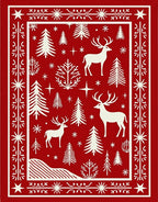 Red Festive Deer Forest Christmas Rug