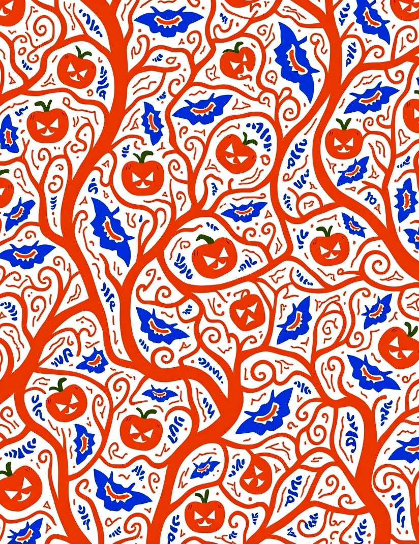 Spooky Orange Bat Pumpkin Vine Rug