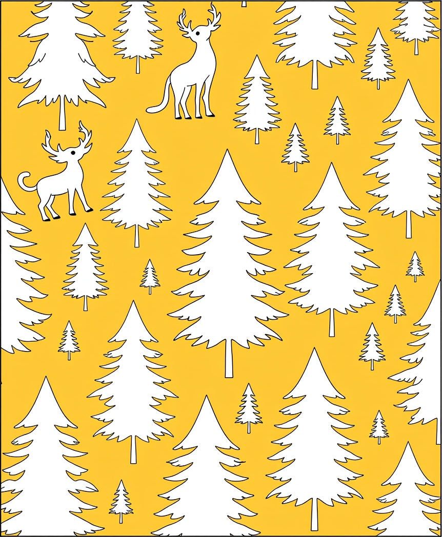 Whimsical Deer Forest Trees Yellow Rug