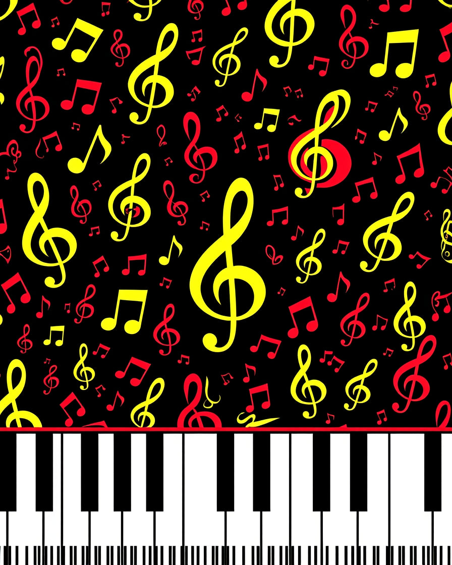Vibrant Red Yellow Treble Clefs Rug