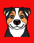 Happy Tri-Color Dog Portrait Bright Red Rug