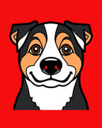 Happy Tri-Color Dog Portrait Bright Red Rug