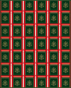 Red Green Gold Snowflake Plaid Rug