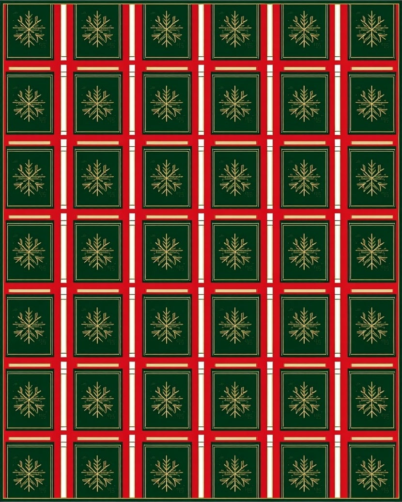 Red Green Gold Snowflake Plaid Rug