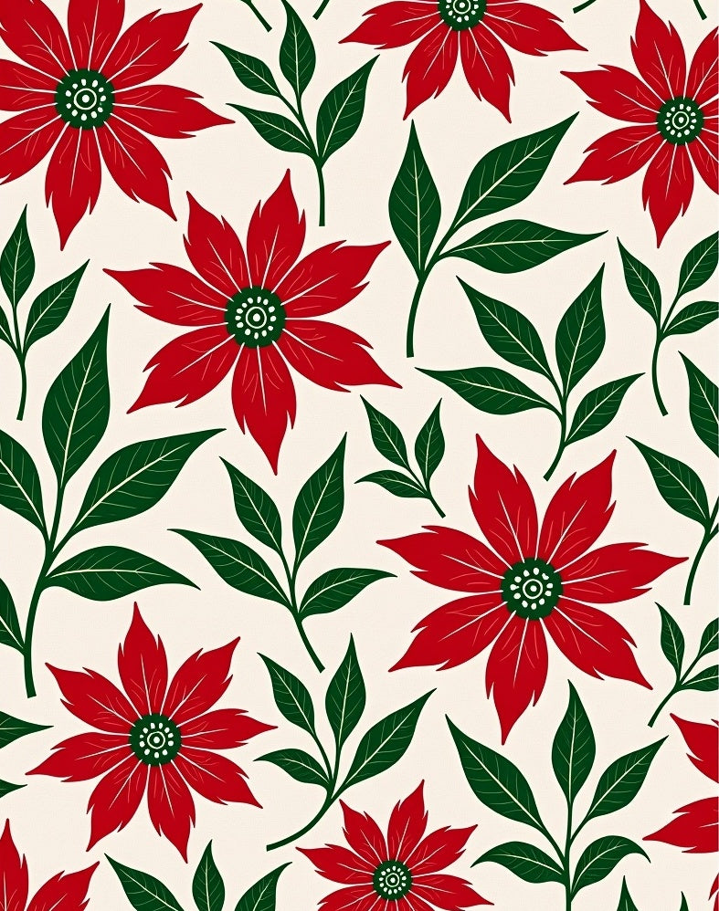 Bold Red Poinsettia Floral Leaf Rug