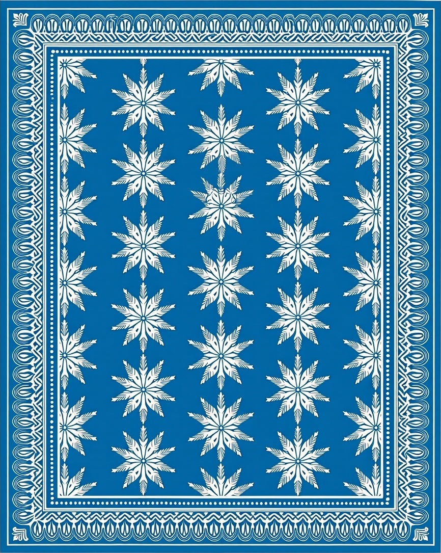 Bold Blue White Snowflake Medallion Rug