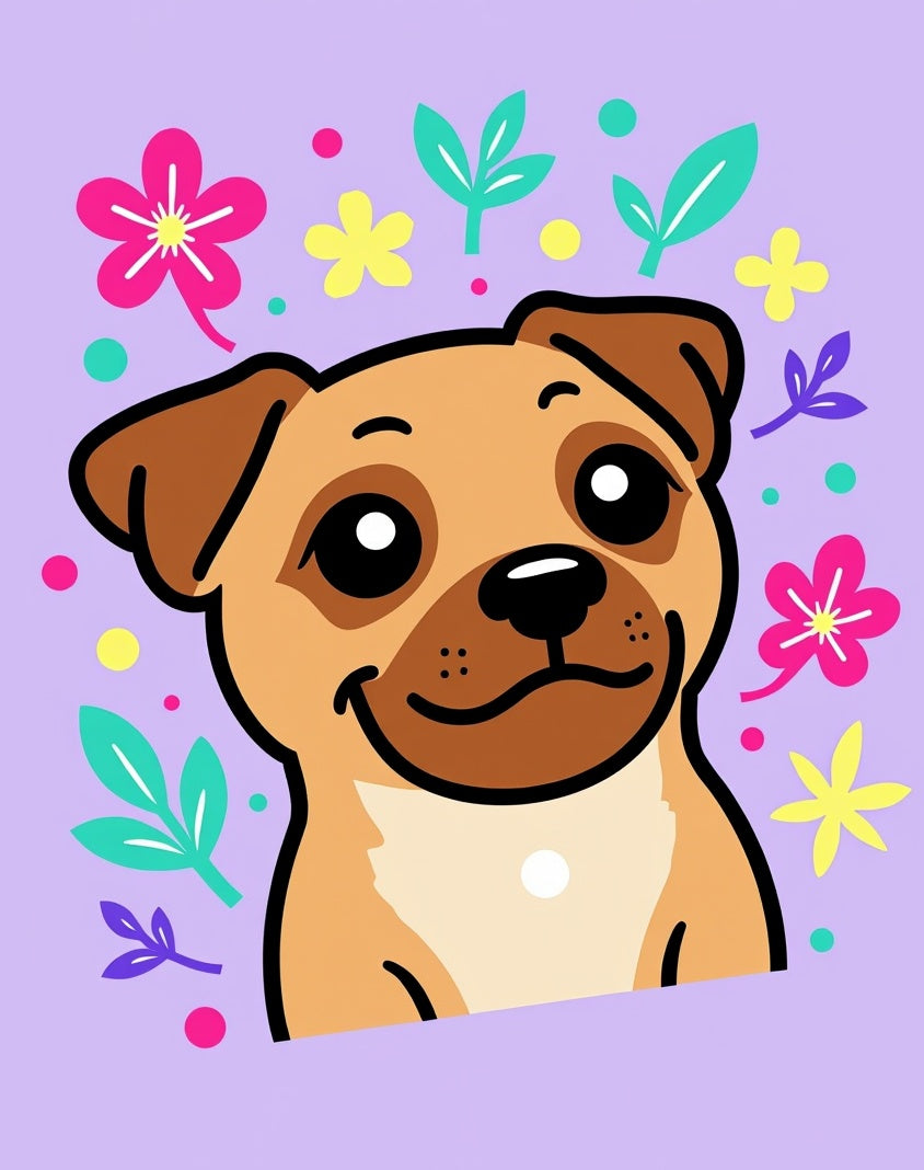 Cute Dog With Flowers Lavender Rug