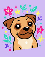 Cute Dog With Flowers Lavender Rug