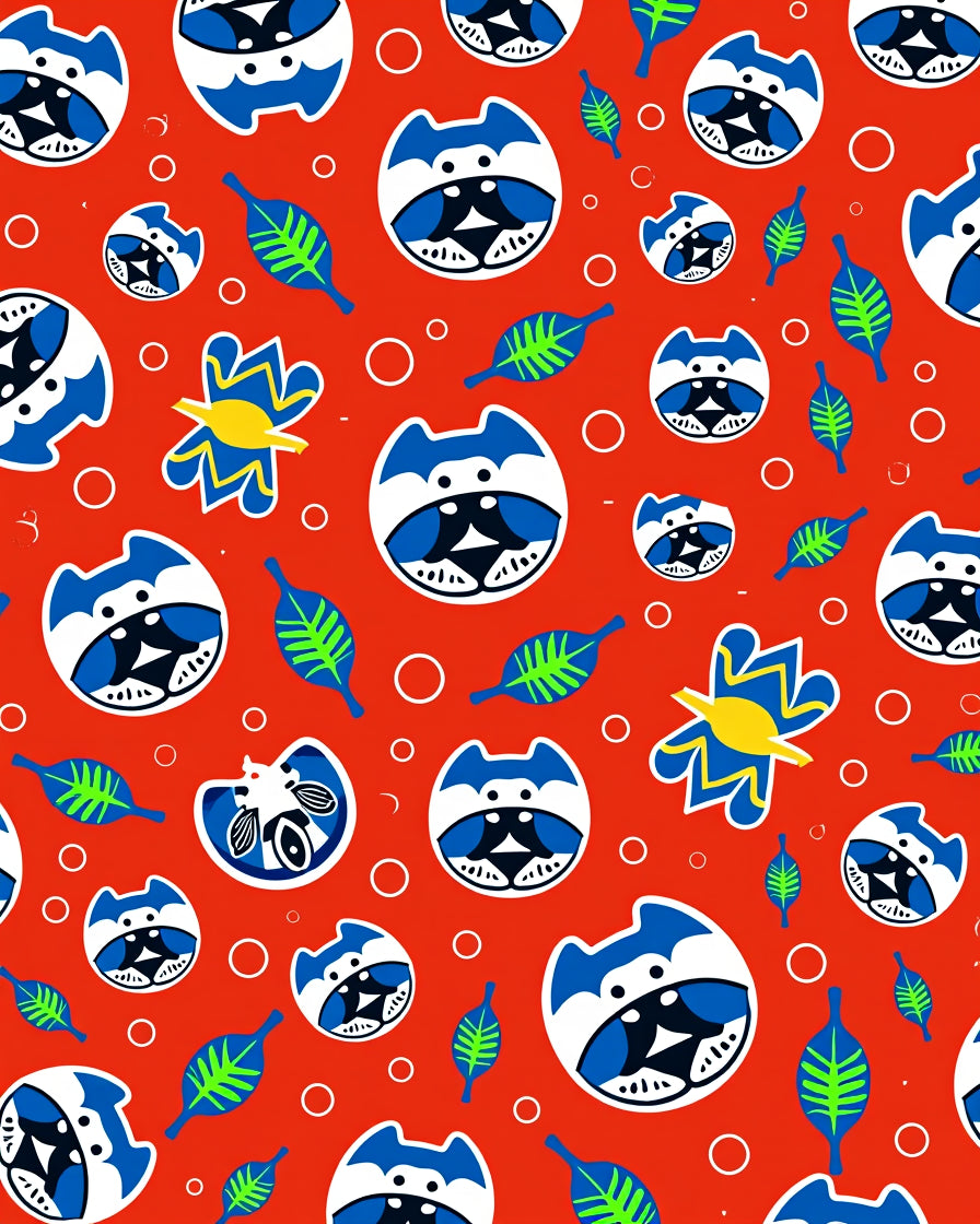Playful Blue Dog Faces and Leaves Rug