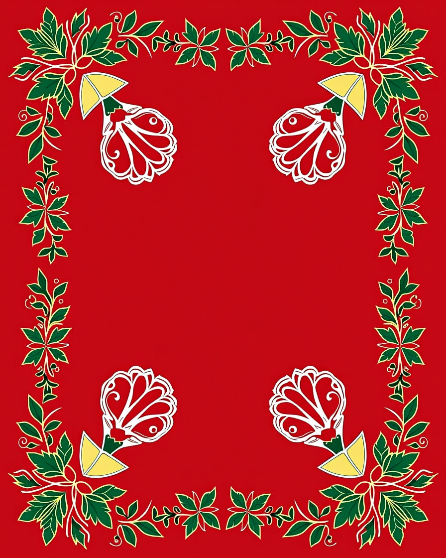 Festive Red Floral Leaf Border Rug