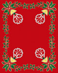 Festive Red Floral Leaf Border Rug