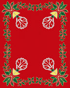 Festive Red Floral Leaf Border Rug