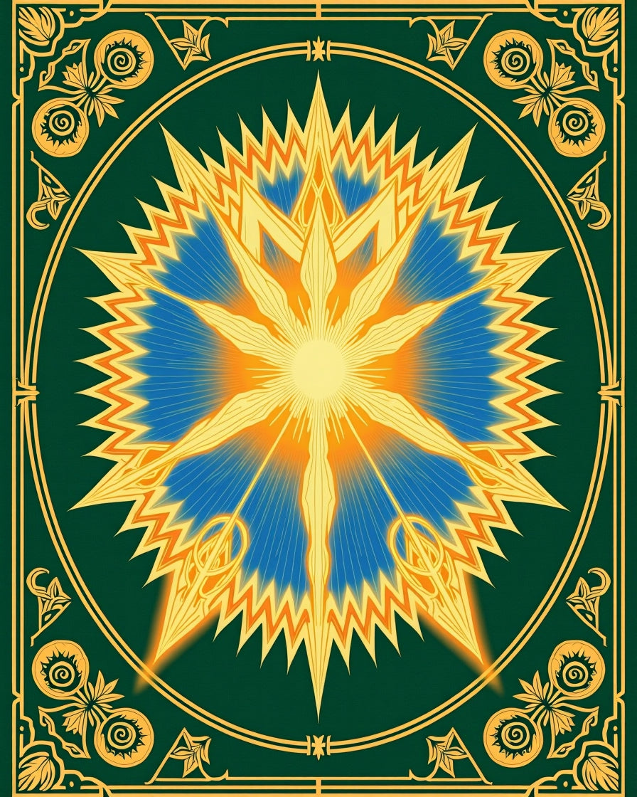Radiant Sunburst Blue Orange Medallion Rug
