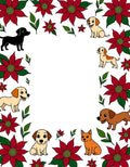 Red Floral Dogs Whimsical Border Rug