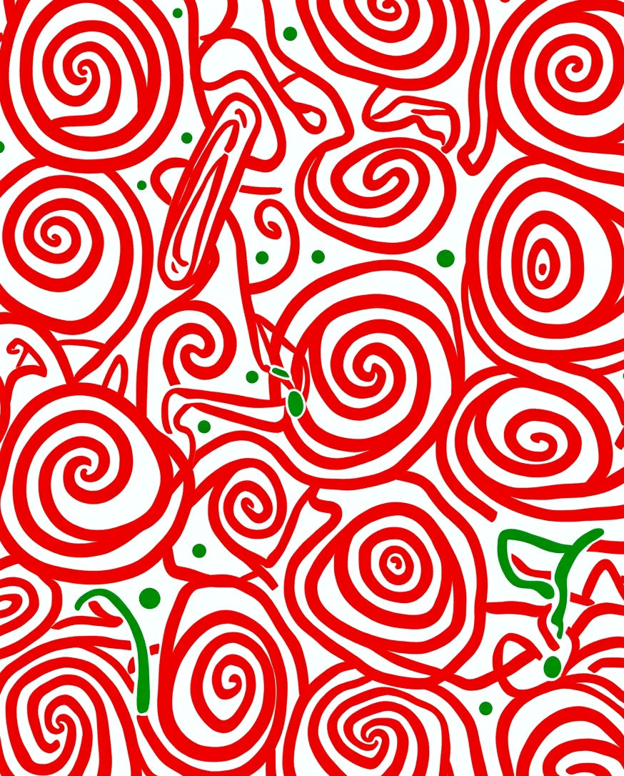 Red Swirls With Green Dots Accent Rug