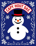 Charming Blue Snowman Snowflake Border Rug