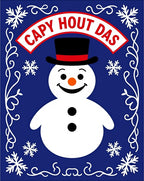 Charming Blue Snowman Snowflake Border Rug