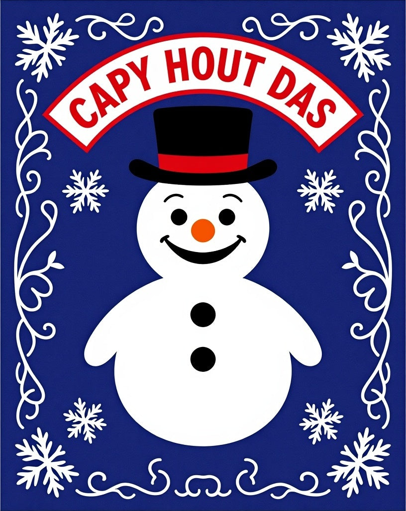 Charming Blue Snowman Snowflake Border Rug