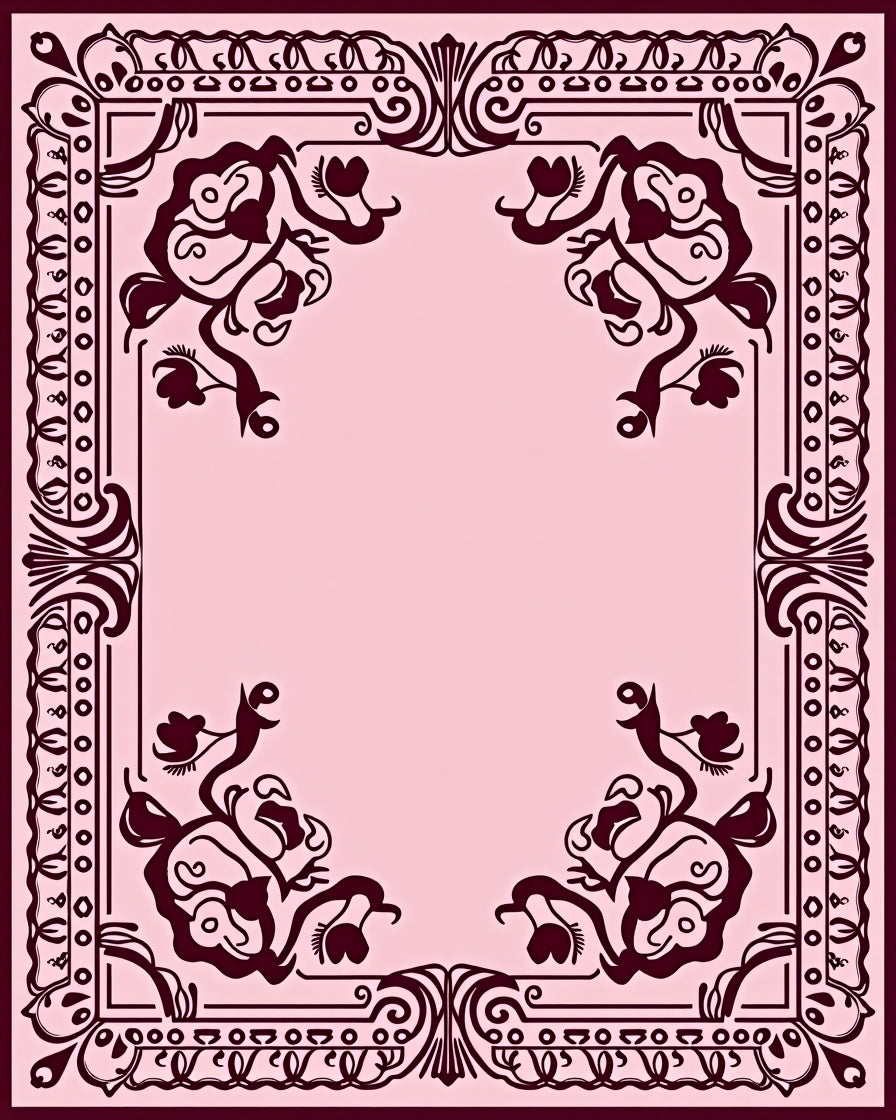 Crimson Floral Corner Border Rug