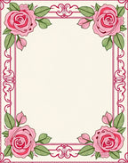 Vintage Pink Rose Floral Border Rug