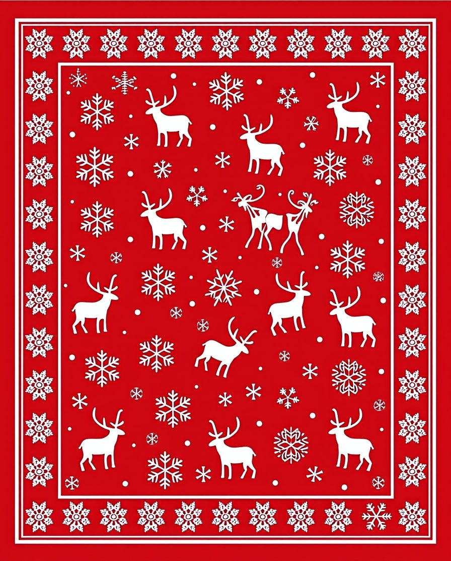 Winter Reindeer Snowflake Border Blanket Rug