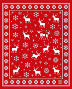 Winter Reindeer Snowflake Border Blanket Rug