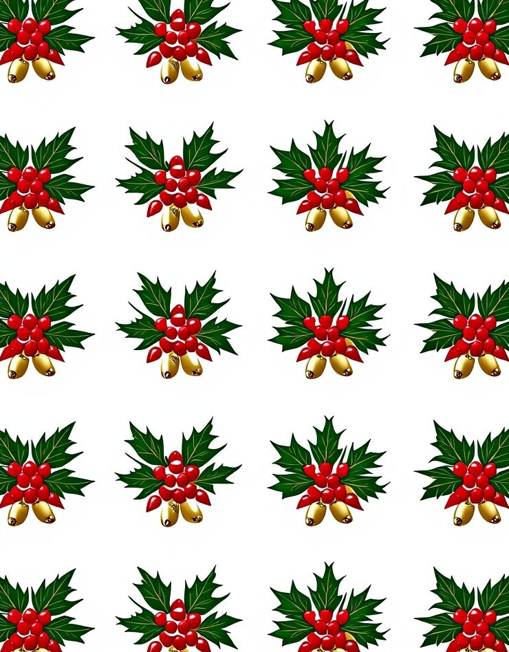 Red Holly Berry Gold Bell Cluster Rug