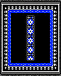 Black Blue White Floral Geometric Border Rug