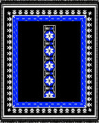 Black Blue White Floral Geometric Border Rug