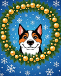 Festive Dog Wreath Snowflakes Golden Baubles Rug