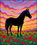 Vibrant Black Horse Poppy Field Sunset Rug