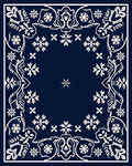 Deep Navy Snowflake Floral Frame Rug