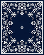 Deep Navy Snowflake Floral Frame Rug