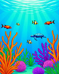 Aqua Marine Life Turtle Coral Scene Rug