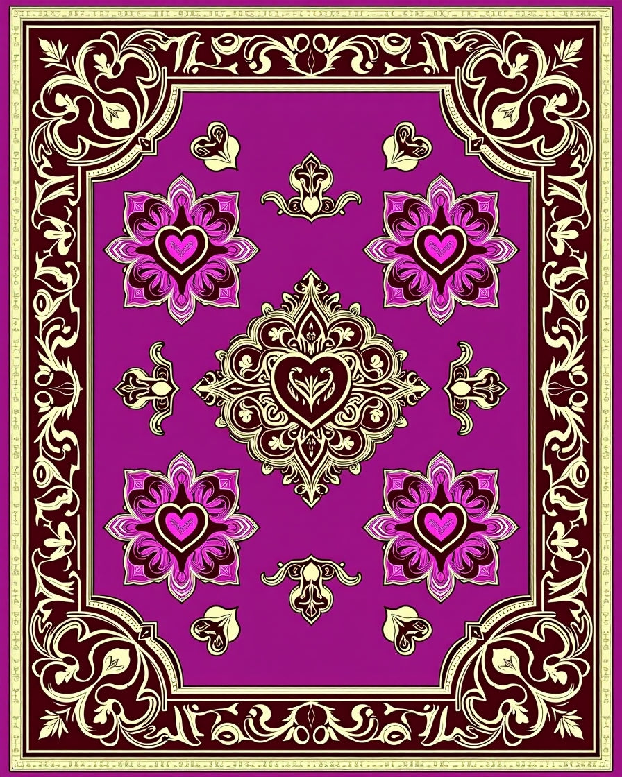 Ornate Purple Floral Heart Medallion Rug