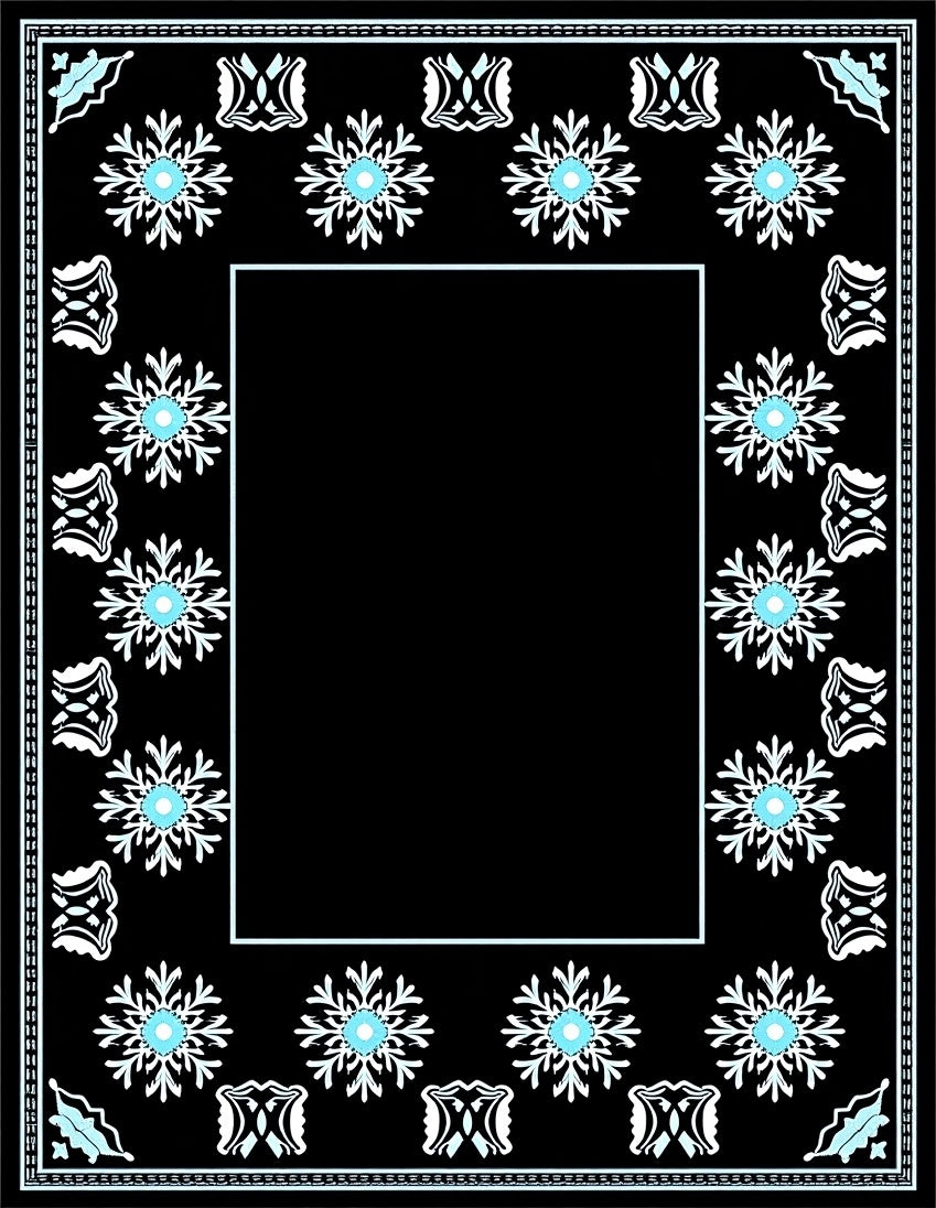 Black White Aqua Snowflake Frame Rug