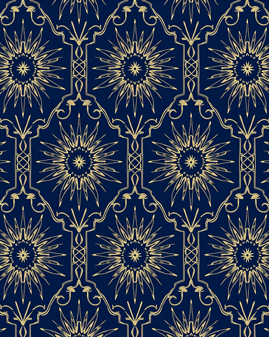 Golden Sunburst Art Deco Navy Rug