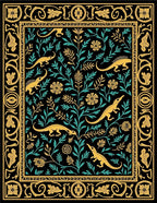 Golden Lizards Teal Foliage Bordered Rug