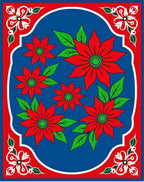 Crimson Floral Garden Blue Border Rug