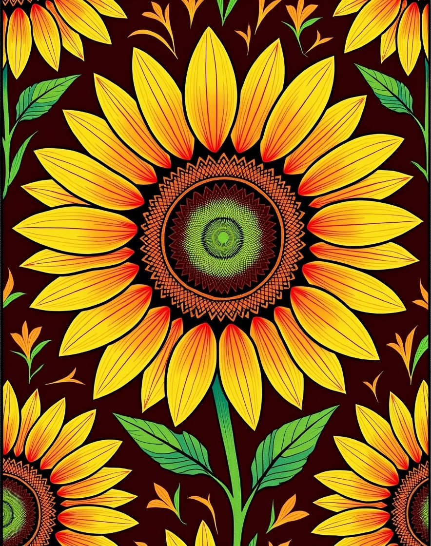 Vibrant Yellow Sunflower Mandala Garden Rug