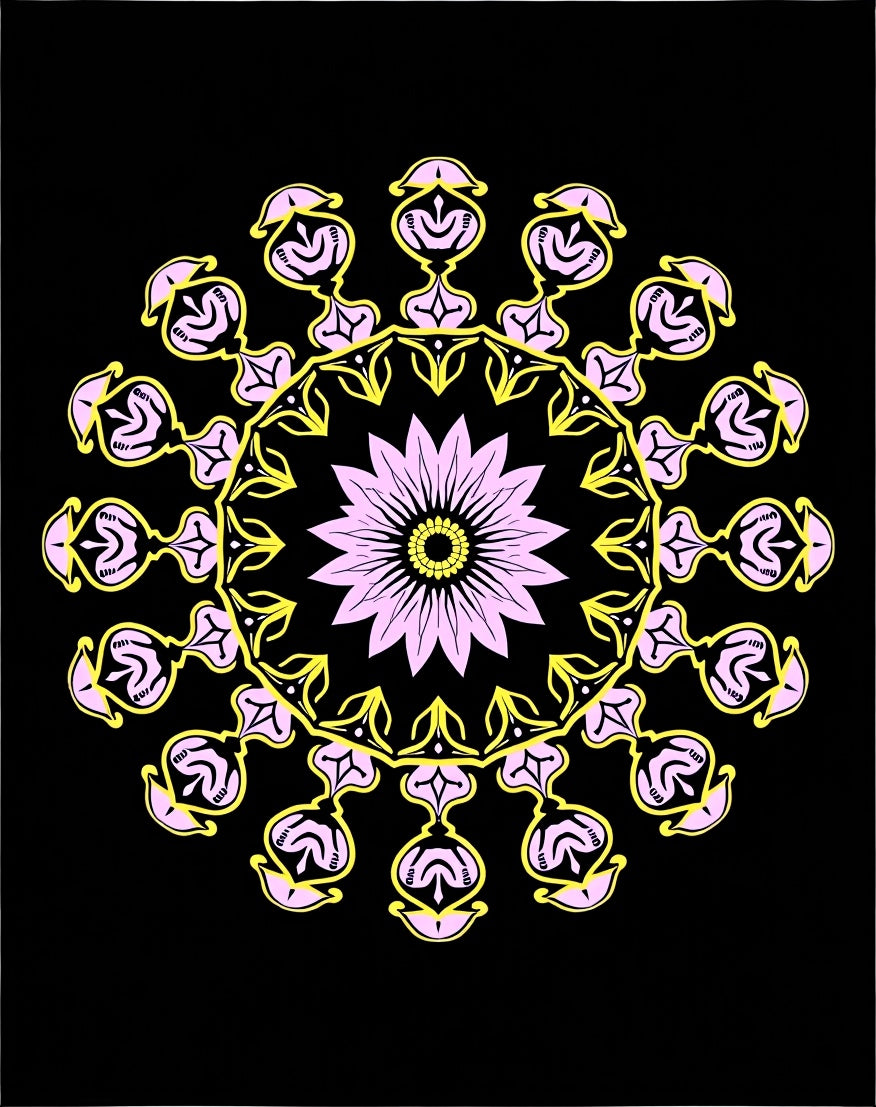 Pastel Pink Yellow Mandala Medallion Rug