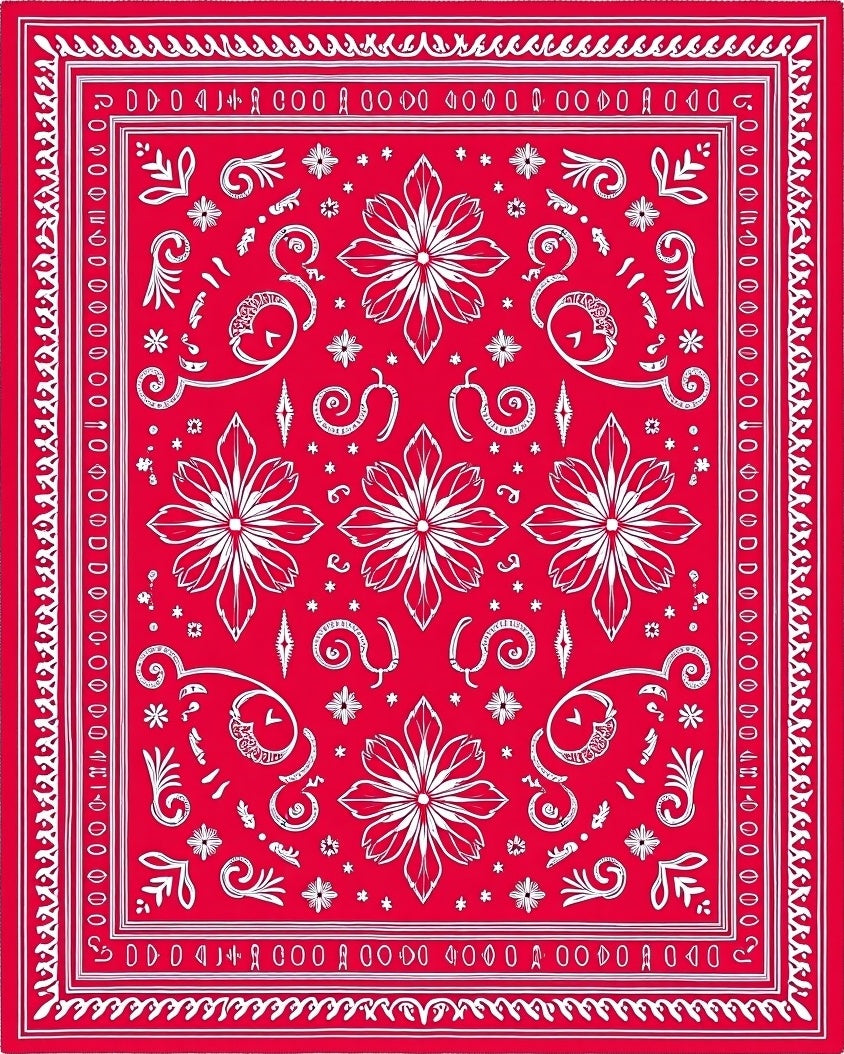 Crimson White Floral Paisley Bandana Rug