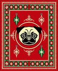 Red Pug Face Ornament Festive Rug
