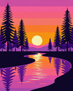 Vibrant Sunset Lake Trees Reflection Rug