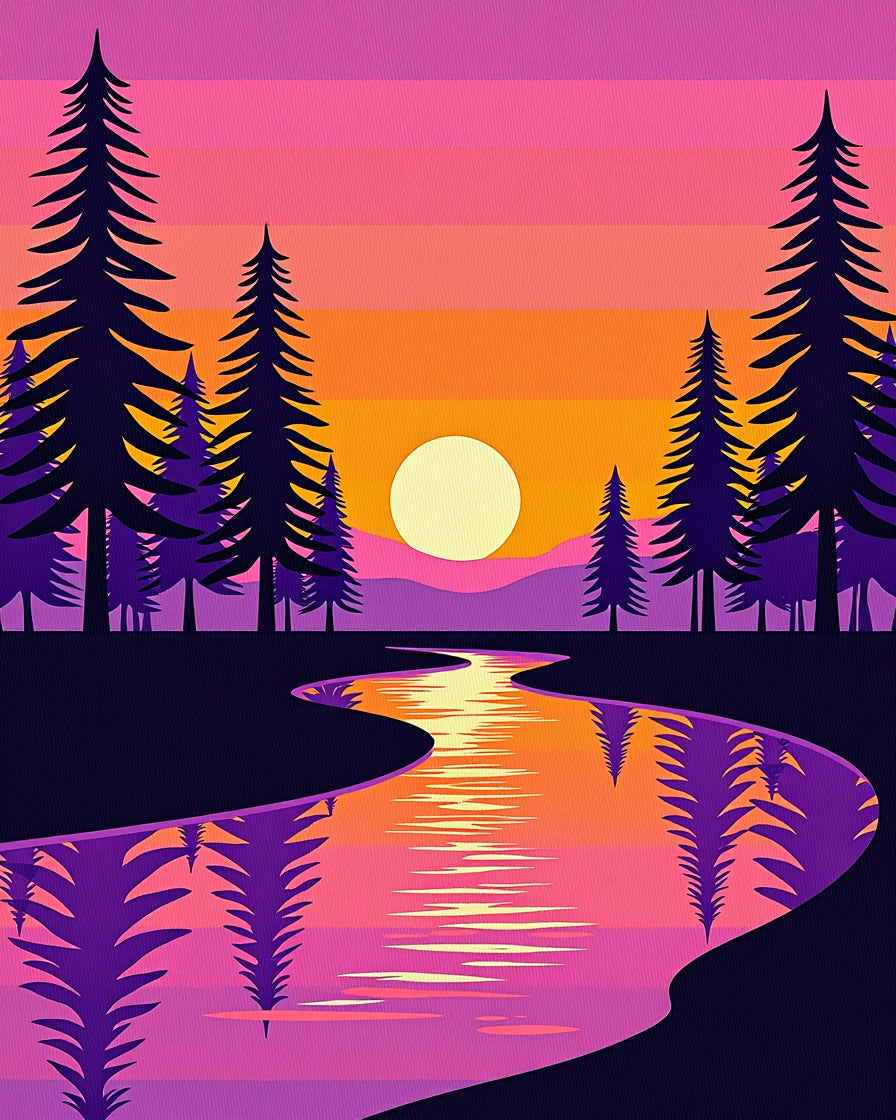Vibrant Sunset Lake Trees Reflection Rug