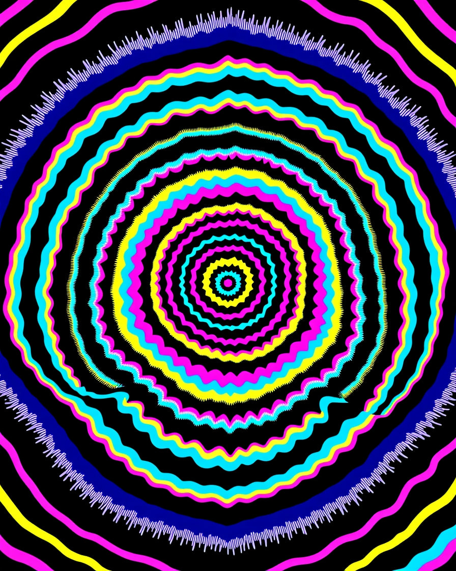 Vibrant Neon Sunburst Ripple Rug
