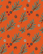 Orange Fern and Cone Botanical Arrangement Rug