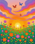 Groovy Floral Butterfly Meadow Sunset Rug